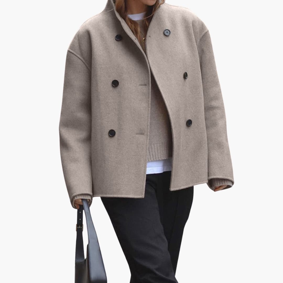 Ava - Women’s Short Coat with High Collar and Front Button Fastening