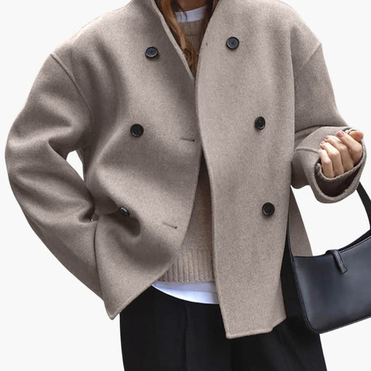 Ava - Women’s Short Coat with High Collar and Front Button Fastening