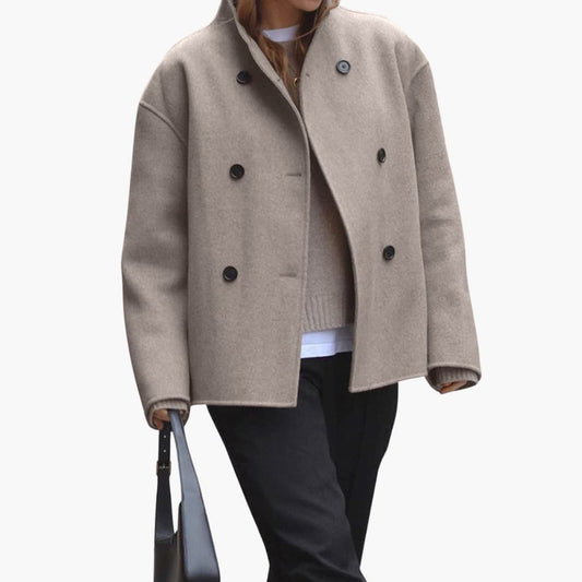 Ava - Women’s Short Coat with High Collar and Front Button Fastening